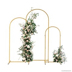 Iron Arch Set 3 Piece Gold Finish Rustproof Garden Wedding Trellis Outdoor