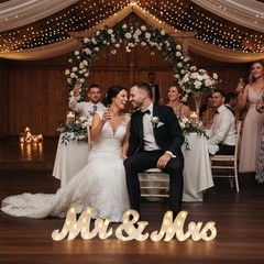 Rustic Light-Up Mr & Mrs Wedding Table Sign – 31in Wooden Letters, Anniversary D