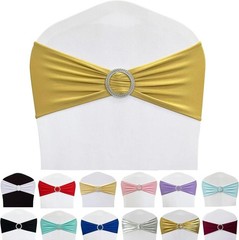 50PCS Stretch Chair Sashes in Gold Polyester Spandex for Wedding Decoration