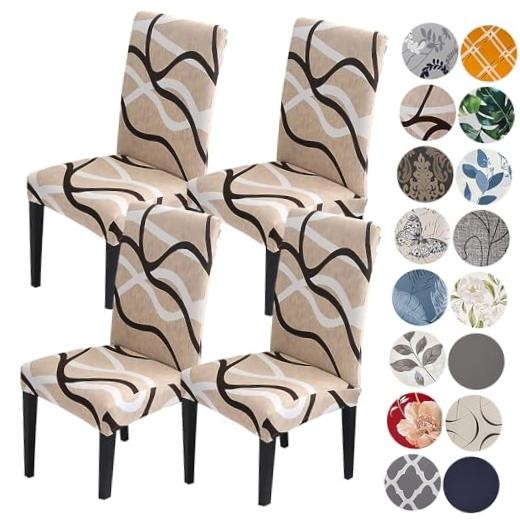 Chair Covers for Dining Room Set of 4,Stretch Spandex 4 PCS Khaki/Coffee