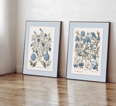 2 Pcs Hydrangea Floral Canvas Wall Art Vintage Rustic Farmhouse Sepia and Blu…