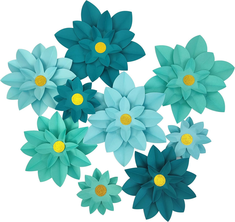 Turquoise Paper Flower for Wall Wedding Party Birthday Celebration Backdrop Deco