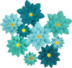 Turquoise Paper Flower for Wall Wedding Party Birthday Celebration Backdrop Deco