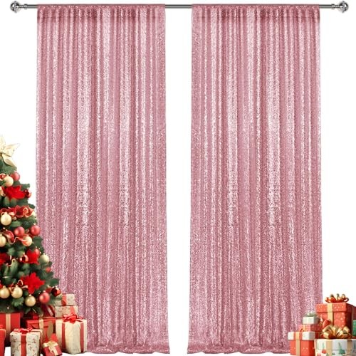 2×8FT-2PCS Sequin Backdrop Curtains Panels, Photography 2X8FT-2PCS Light Pink
