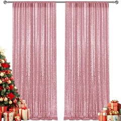 2×8FT-2PCS Sequin Backdrop Curtains Panels, Photography 2X8FT-2PCS Light Pink