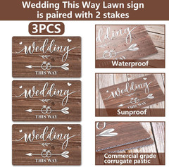 3 Pcs Double Sided Wedding This Way Sign with Stakes 14.2 X 8.5inch | Corrugated