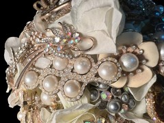 Handmade Bridal Brooch Bouquet Champagne Ivory Pearls Rhinestone Wedding
