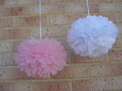 6x 30cm pink white paper pom poms wedding baby shower birthday venue decoration