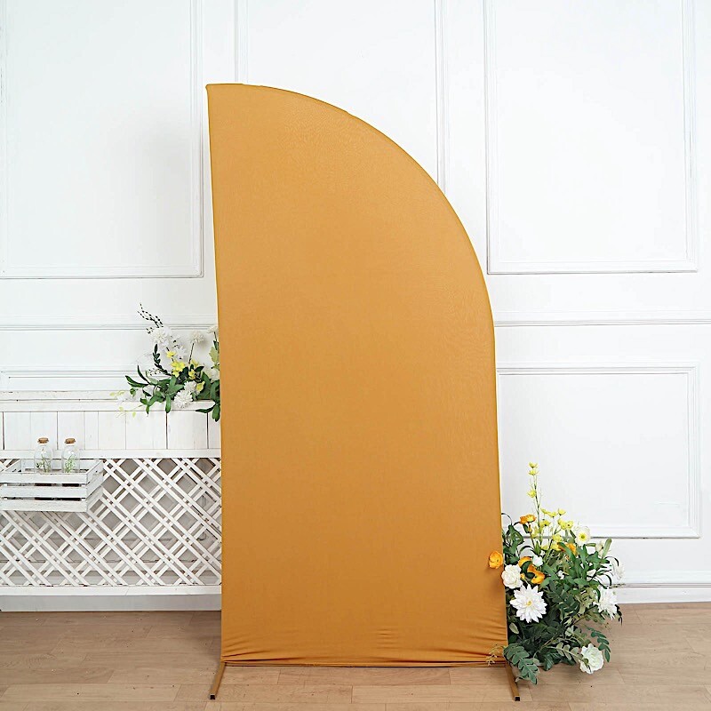 7 ft x 3 ft GOLD Matte Fitted Spandex Half Moon Arch Stand Cover Wedding
