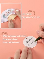 60 Set Wedding Hand Fans with Thank You Tags & Organza Bags, White Paper Fans…