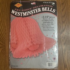 VTG 1998 Beistle Westminster Big Wedding Bells 2 15 In Decor Honeycomb Pink USA