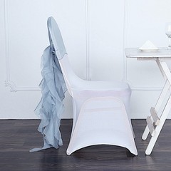 Dusty Blue Premium CHAIR COVER with Curly Chiffon Ruffled SASHES Wedding