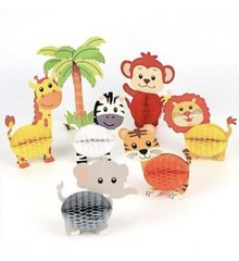 Assorted 3D Jungle Safari Animal Honeycomb Paper Decorations 7 Piece Set Shower