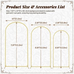 for Wedding Garden Decoration Backdrop Stand 7.2FT, 6.6FT, 6FT Golden Metal Arch