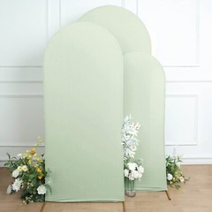 3 SAGE GREEN Matte Fitted Spandex Round Top Arch Backdrop STAND COVERS Set