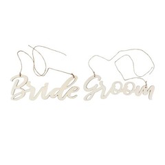 Natural 2 Wooden 12″ x 5″ Bride and Groom Chair Signs Wedding Hanging Decor