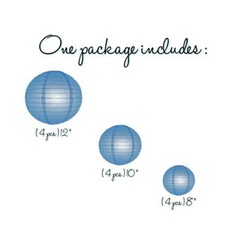 12-PC Astra Blue Paper Lantern Assorted Decoration Combo Set, 12/10/8-Inch