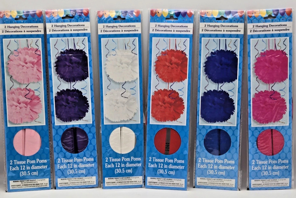 Greenbrier Tissue Pom Pom Hangers 12″ Party Wedding Decor Lot of 59 Multicolor