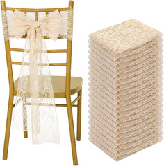50 Pack Beige Lace Vintage Chair Sashes with Bows Wedding Decor | Beige Chair Sa