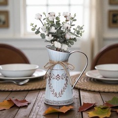 Rustic Galvanized Metal Pitcher Vase Chic Farmhouse Decor Blue Gray w/Heart