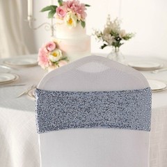 10 DUSTY BLUE Spandex Sequined CHAIR SASHES Ties Wraps Wedding Party Decorations