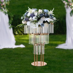 Wedding Gold Crystal Flower Stand, Round Pedestal Stand, Crystal Flower Stand