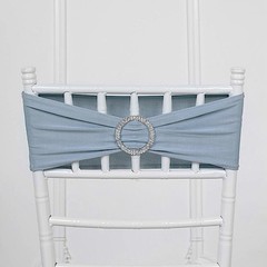 10 Dusty Blue Spandex CHAIR SASHES with Silver Round Buckles Wedding