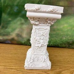 Floral Embossed White Resin Pedestal Stand For Wedding Candles or Decor