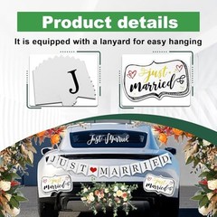 4Pcs Just Married Wedding Car Decorations Car Decor Kit with Large Ornate
