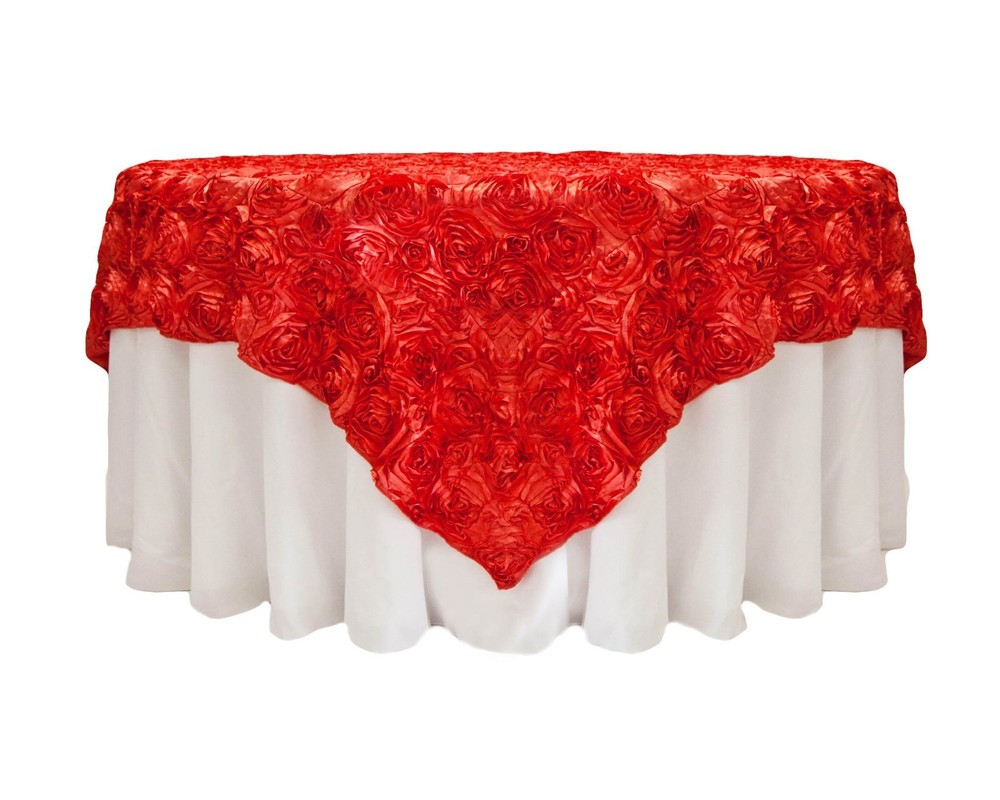10 Grandiose 3D Large Rose 90″x90″ Rosette Satin Overlays Tablecloth Table Cover