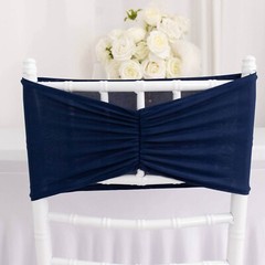 5 Navy Blue Spandex Ruffled CHAIR SASHES Wedding Party Home Decorations
