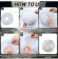 12 Pcs 12 Inch Moon Space Galaxy Paper Lanterns LED