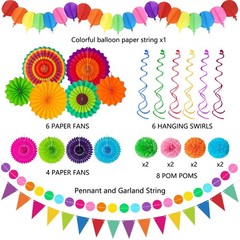 33Pcs Fiesta Decorations Cinco De Mayo Decorations Multi-Color Paper Fans Gar…