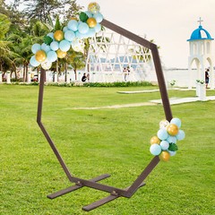 7.2FT Retro Wedding Arch Wooden Heptagon Wedding Backdrop Stand Wooden Arch USA
