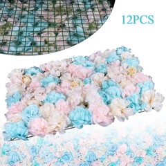 12PCS Artificial Flower Wall Panel White Hydrangea Rose Wedding Backdrop Decor
