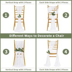 White Chair Sashes Wedding Aisle Decorations: 24 Packs 8ft Long Draping Fabric