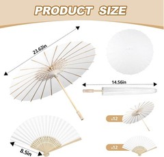 Wedding Paper Parasol Umbrella and Fans Set for Bridal Shower Decorative Supp…