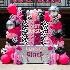 Cowgirl Hot Pink party decoration with Silver Disco Star Foil balloons lets g…