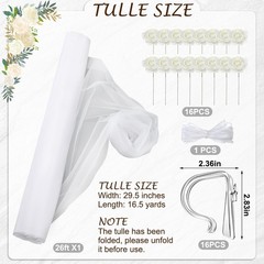34 Pcs Wedding Pew Decorations – White Tulle & Silk Hydrangea Rose Clips for Ais