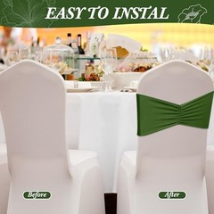 100 Pcs Spandex Chair Sashes Bows Bands Slider Sashes for Chair Moss Green