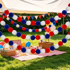 2m Plush Ball Garland Red White Blue for Celebration Day Festive Party Setup