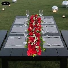 Elegant Red Floral Arrangement Row Wedding Backdrop Staircase Fence Decoration