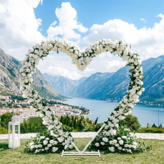 Wedding Arch Stand White Heart Shape Double Layers Wedding Backdrop Stand Metal