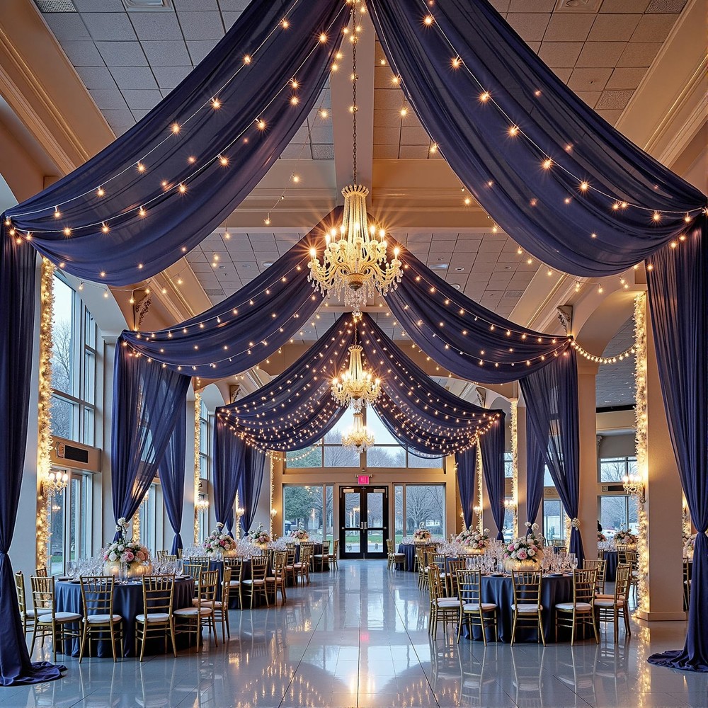 6 Panels Navy Blue Ceiling Drapes with 60″W x 240″L (Pack of 6),