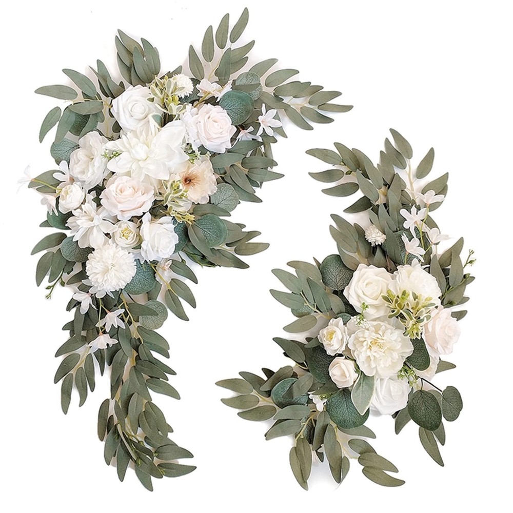 Wedding Arch Faux Flowers Set of 2 Wedding Welcome Sign for Wedding Decor Cer…