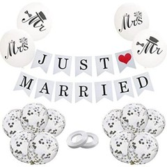 Just Married Car Decorations, JUST MARRIED Banner Wedding Bunting, Mr and Mrs