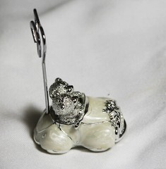 6 Wedding Table Bomboniere Name Place Card Holder Stand Silver Bears in Car