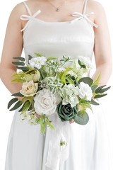Koroni Flowers Artificial Bridal Bouquet 11 Inch White Green Wedding Ceremony