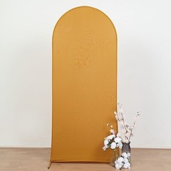6 ft GOLD Matte Fitted Spandex Round Top Arch Backdrop STAND COVER Party