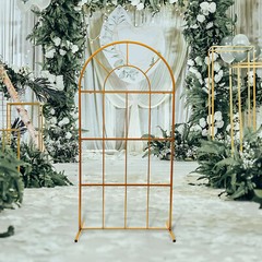 Gold Metal Wedding Arch Chiara Backdrop Stand Round Flower Balloon Frame 2m